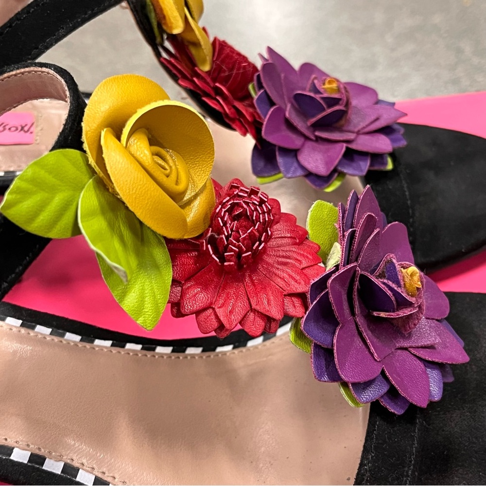 Betsey Johnson Black Sandals with Colorful Floral Accents - Picture 12 of 12